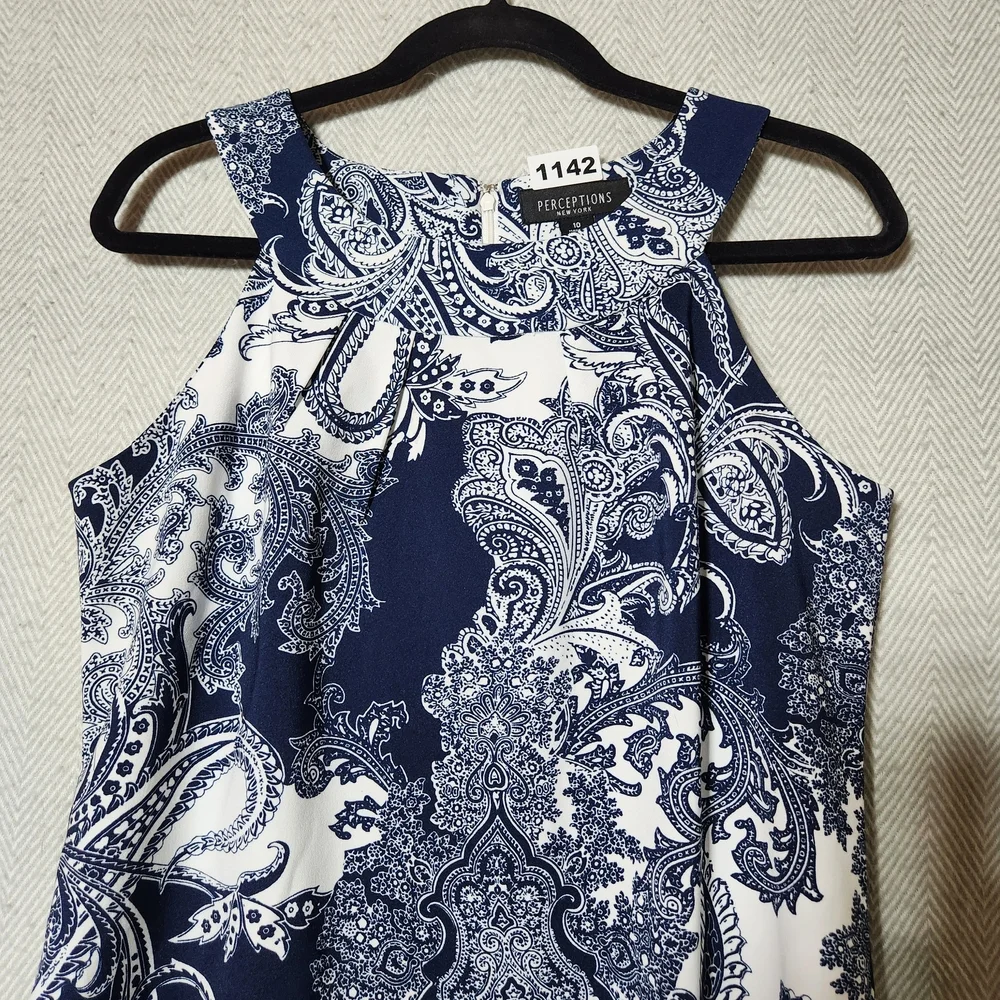 Perceptions New York Size 10 Elegant Navy and White Paisley Mini Dress - Picture 4 of 11